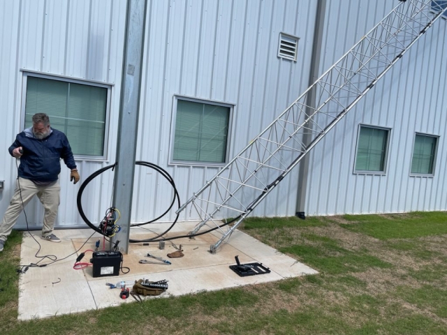 Tower install, Sam raising with electric winch